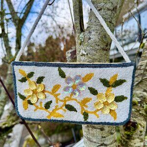 Beaded Sparkle Yellow White Floral Blossom Small Handbag